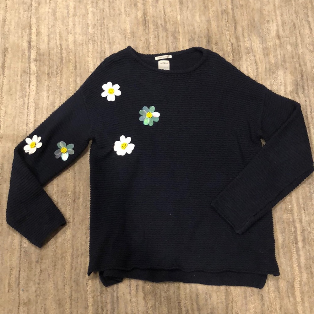 Zara girls navy blue knitted sweater